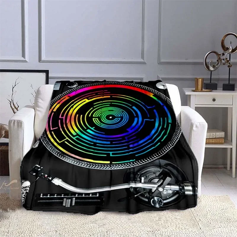 Audio Music King - بطانيات فلانيل بتصميم مشغل أسطوانات الموسيقى،
